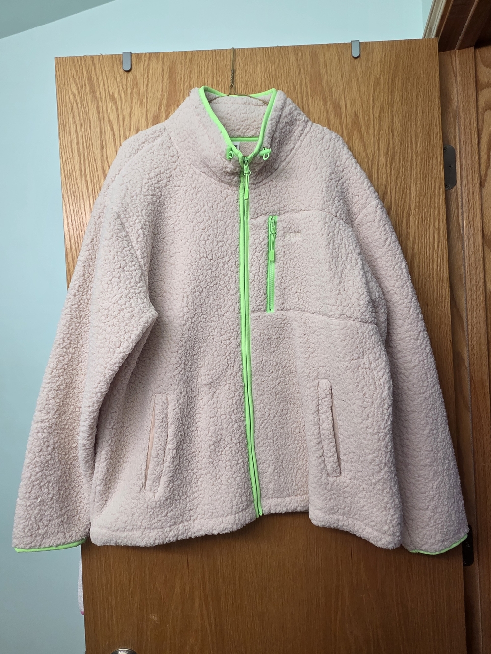 Womem's Plush Pink Fleece Jacket with Neon Trim